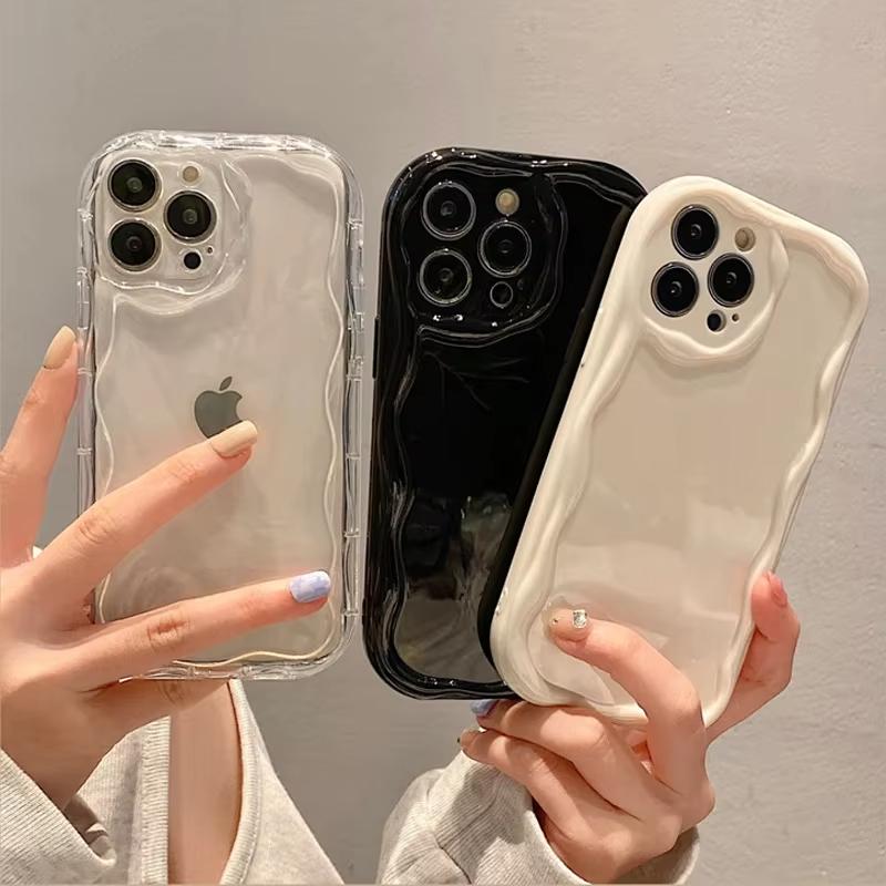 Чехол с волнообразным узором, однотонный, кремовый, для iPhone 11 12 13 14 15 16 17 Pro Max Plus Air, прозрачный, ударопрочный.