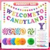 Welcome to Candyland Party Banner Hanging Swirls Decorations Colorful Candy Themed Birthday Decor for Sweet Themed Shop Baby Shower Classroom Home