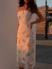Print Floral Spaghetti Strap Women's Midi Dress Sleveless Sheath Slim Waist Female Dresses Summer Elegant Sexy Lady Clothes
