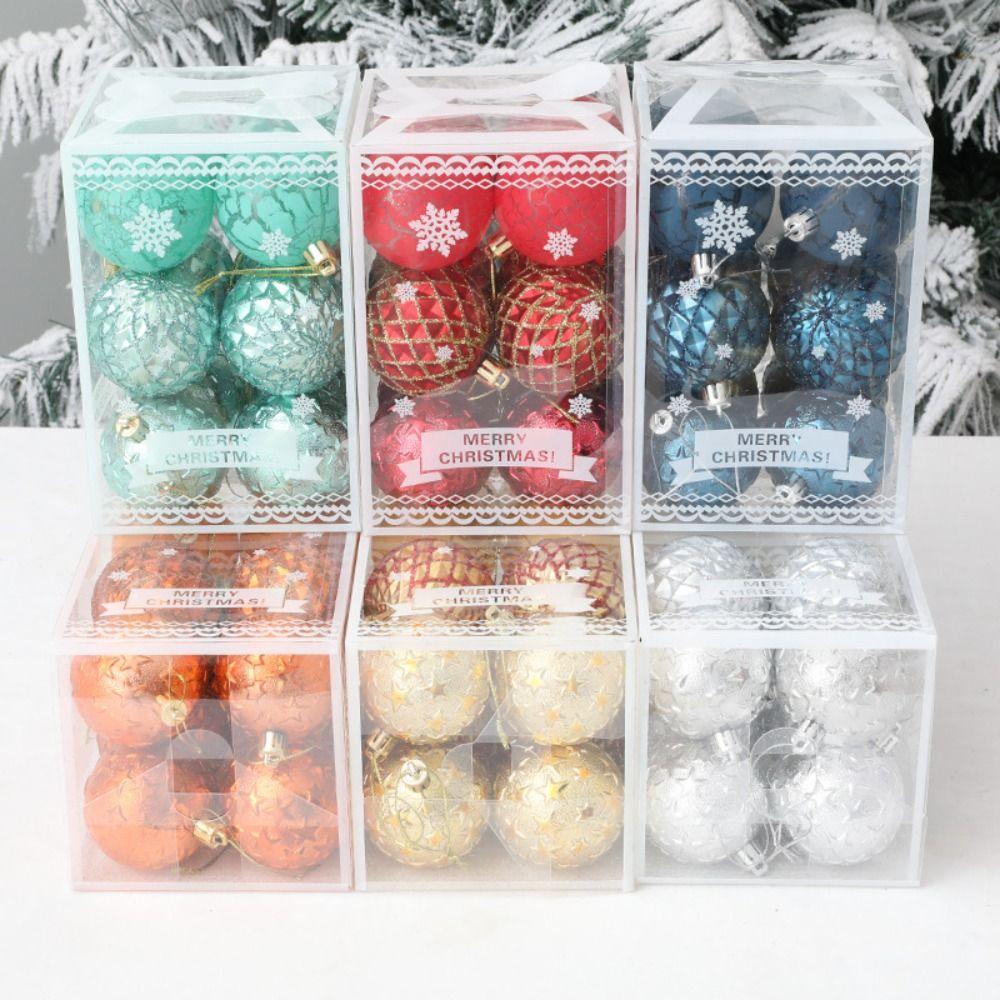 12pcs Creative Christmas Tree Pendant 6/8cm Hanging Ornament Crafts Christmas Ball Set Holiday