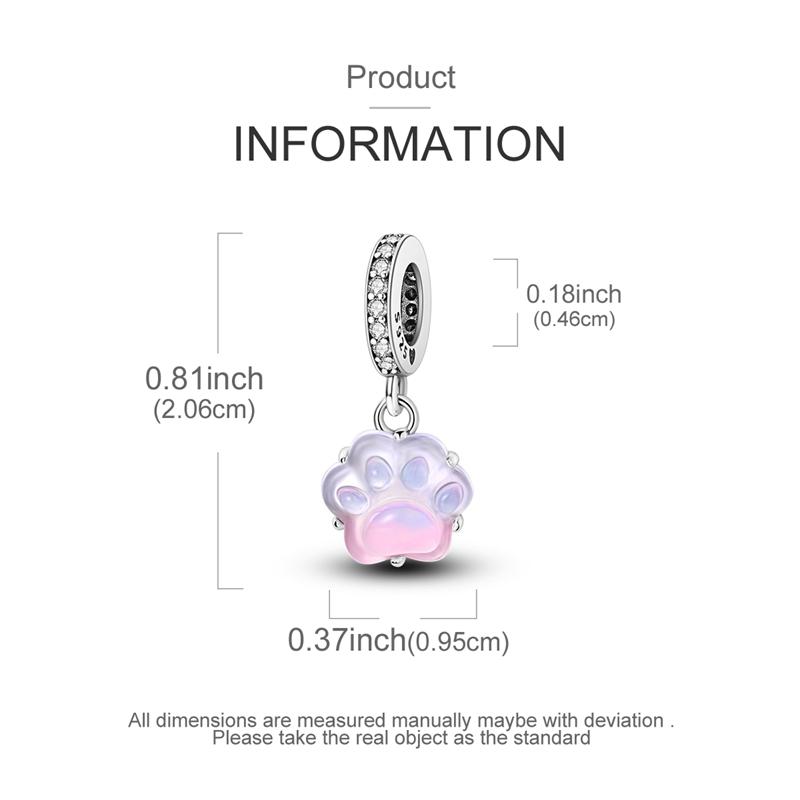 Compatible With Authentic Original Bracelet High Quality Fine Jewelry Copper Metal Luminous Pink Blue Paw Print Pendant Bead Components Charm Bead