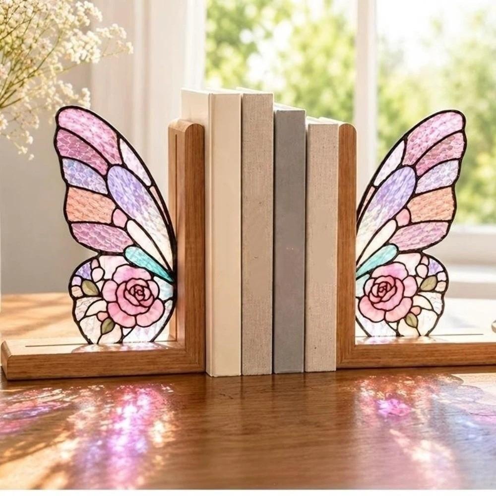 Decorative Butterfly Wings Bookend Set Acrylic Book Ornaments Home Decor Book Stand For Bookshelf