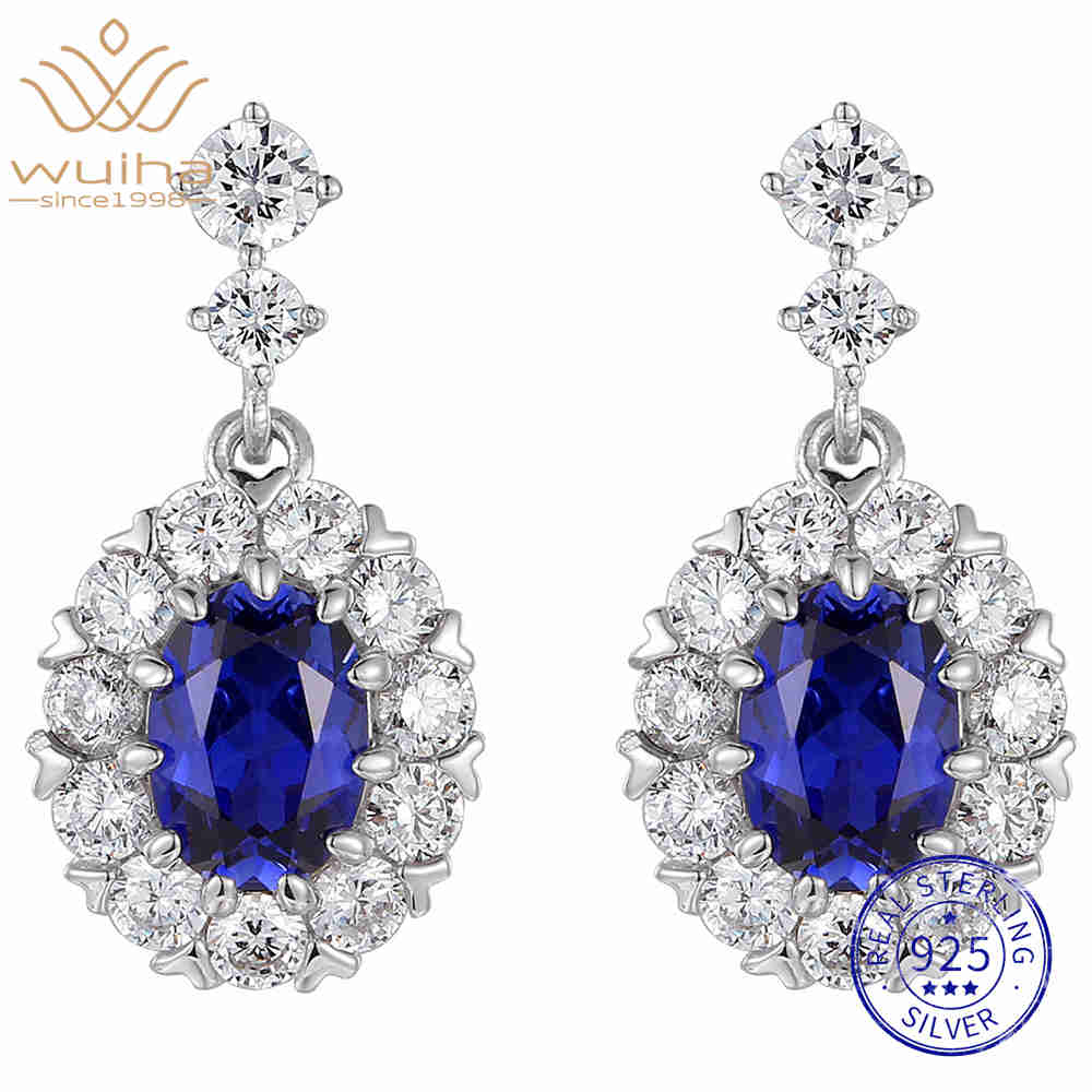 WUIHA Vintage 925 Sterling Silver 3 CT Lab Sapphire High Carbon Diamonds Drop Dangle Wedding Engagement Earrings Fine Jewelry