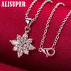 925 Sterling Silver AAA Zircon Flower Pendant Necklace Jewelry