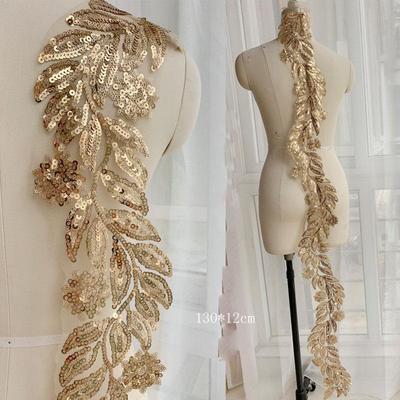 1 шт. золотой блесток цветок кружево аппликация мотив вышивка патч для танцевального костюма ремесло размер 130*12 см