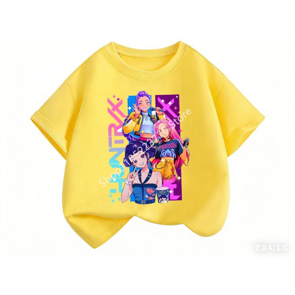 2026 Fun Huntrix Kpop Охотники на демонов Футболка для мальчиков девочек фанатов подарок летняя с круглым вырезом с коротким рукавом модная детская футболка