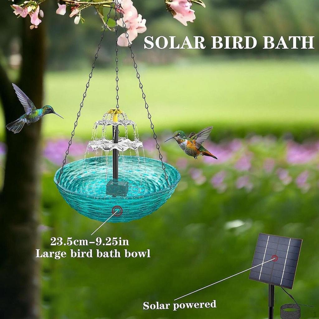 Hanging Bird Bath with Solar Energy for Outdoor Spaces 9.25inchx9.25inchx19.69inch