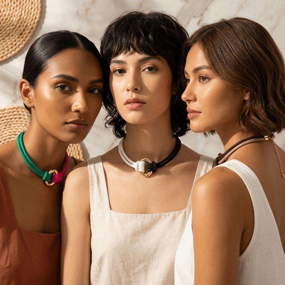 Two-Tone Braided Rope Necklace Adjustable Knotted Necklace Adjustable Choker Necklace Party Outfit