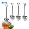 4 шт., нержавеющая сталь, форма сердца, ситечко для заваривания чая, длинная ручка, фильтр для заваривания чая для рассыпного чая