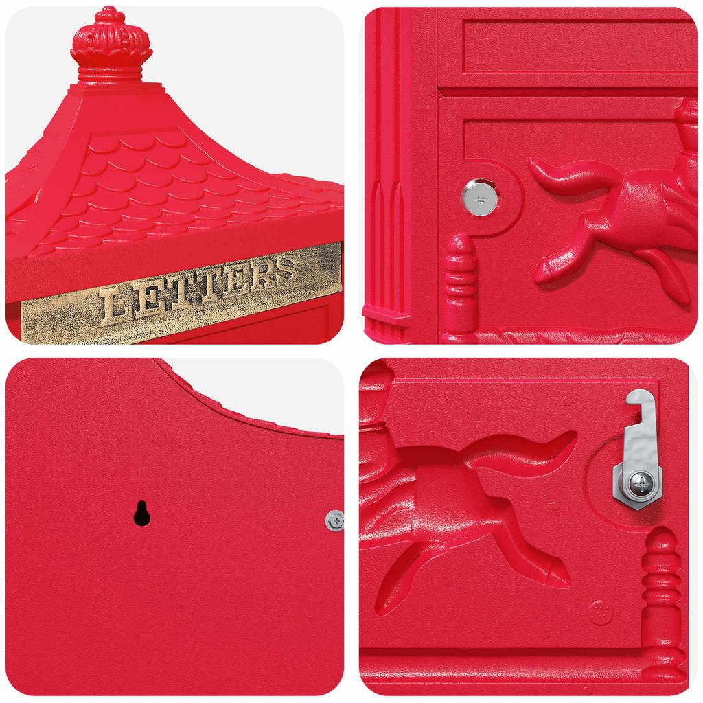 Wall Mounted Mailbox Red 40.5 x 16 x 45 cm Cast Aluminum