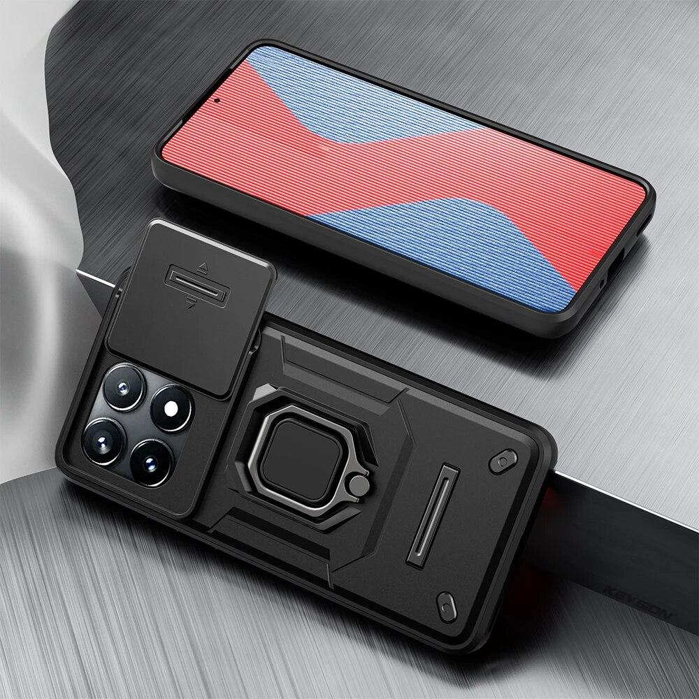 KEYSION Противоударный защитный чехол для Xiaomi POCO X6 Pro, защитное кольцо для объектива камеры, подставка, задняя крышка для телефона POCO X5 Pro 5G