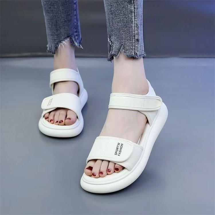 Спортивные сандалии женские 2025 лето новые на плоской подошве с мягкой подошвой нескользящие дорожные пляжные туфли беговые на липучке повседневные туфли