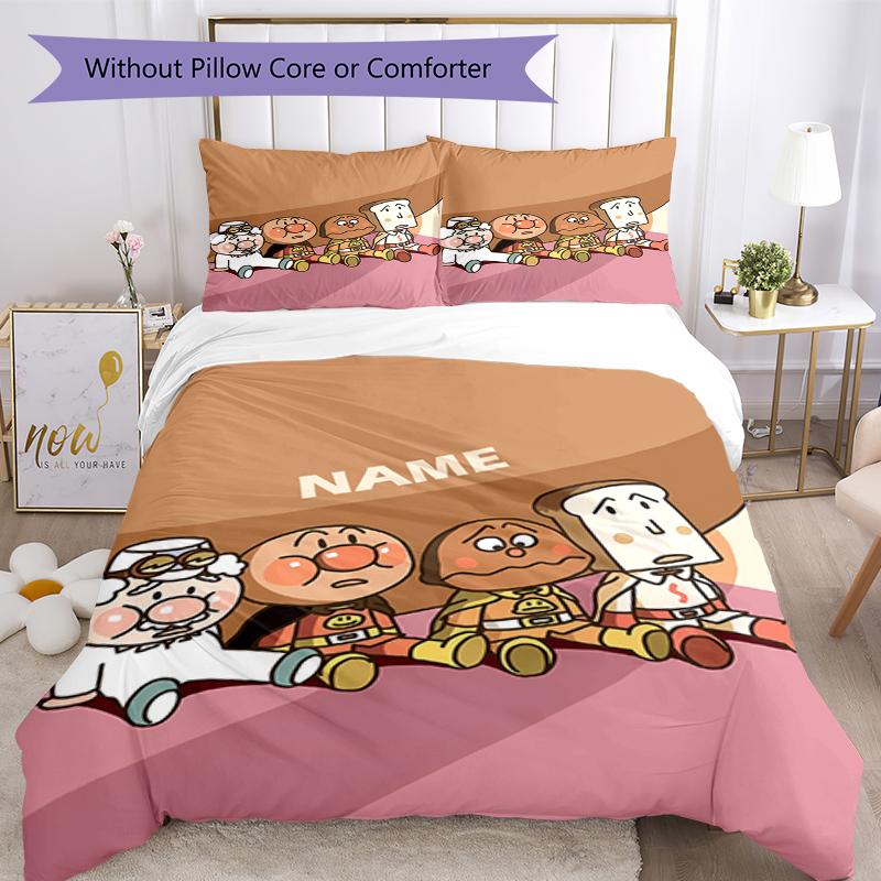 3pcs Custom Name Anpanman Bedding Set Duvet Cover Closure Includes 1 Duvet Cover & 2 Pillowcases, Soft and Comfortable for All Seasons.