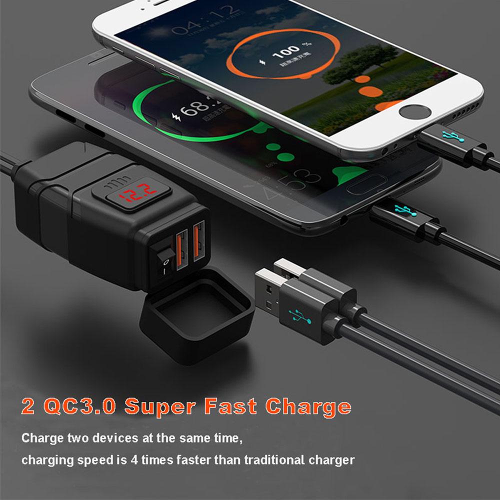 USB-зарядное устройство для мотоцикла, QC3.0 PD, быстрая зарядка, USB-адаптер, адаптер 12 В с вольтметром, аксессуары для мотоциклов