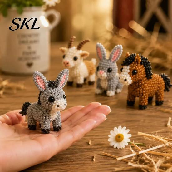Detailed Beading Tutorial Tiny 3D Beaded Animal Kit, Cute DIY Kit with Colorful Beads and Craft With And Thread Instructions, 4 Designs Handmade