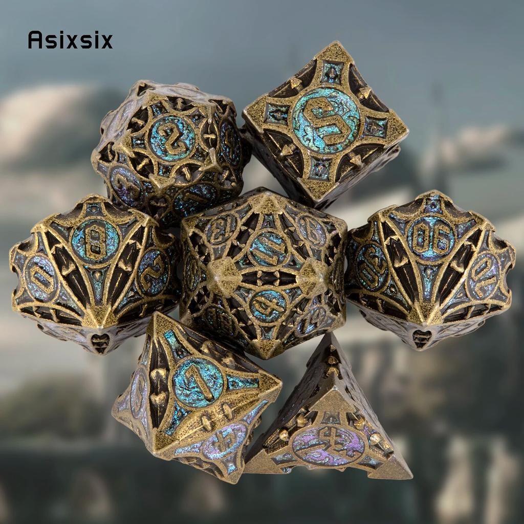 7 шт. медно-синие металлические кубики, набор твердых металлических многогранных кубиков, подходящий для ролевой ролевой игры, настольной игры, карточной игры