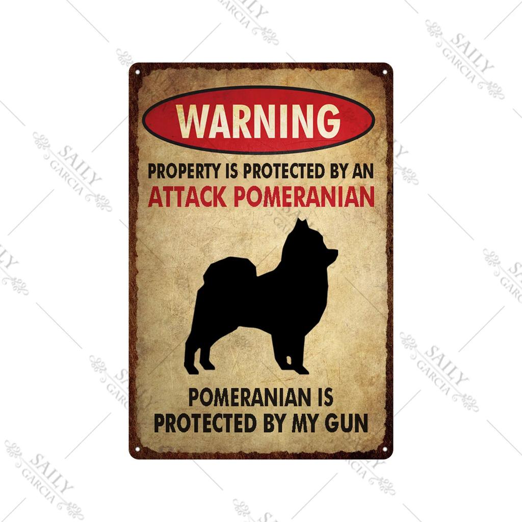 Dog Warning Vintage Tin Sign Animals Pet Metal Posters Lover Protected Pet Metal Wall Decor Plates Farm Home Kennel Metal Plaque