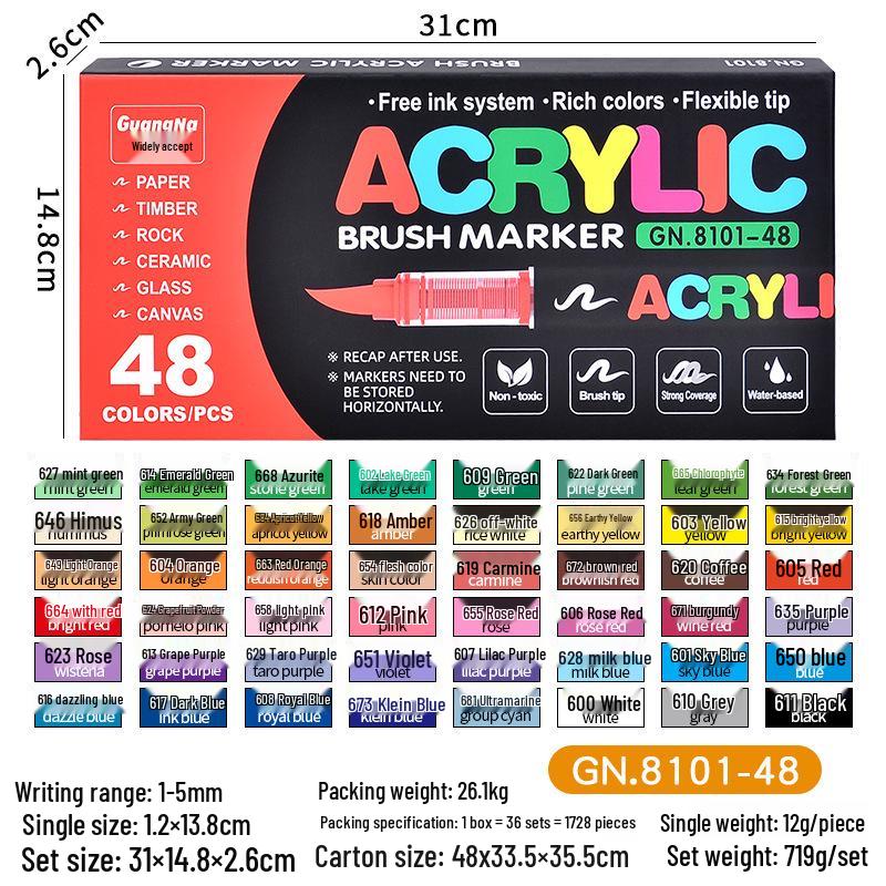Акриловый маркер Guangna 8101 с жидким мягким наконечником - 288 цветов для DIY граффити и боди-арта