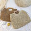 New Summer Bohemian Women Straw Beach Bag Wood Handle Large Straw Handbags Woven Handmade Bag