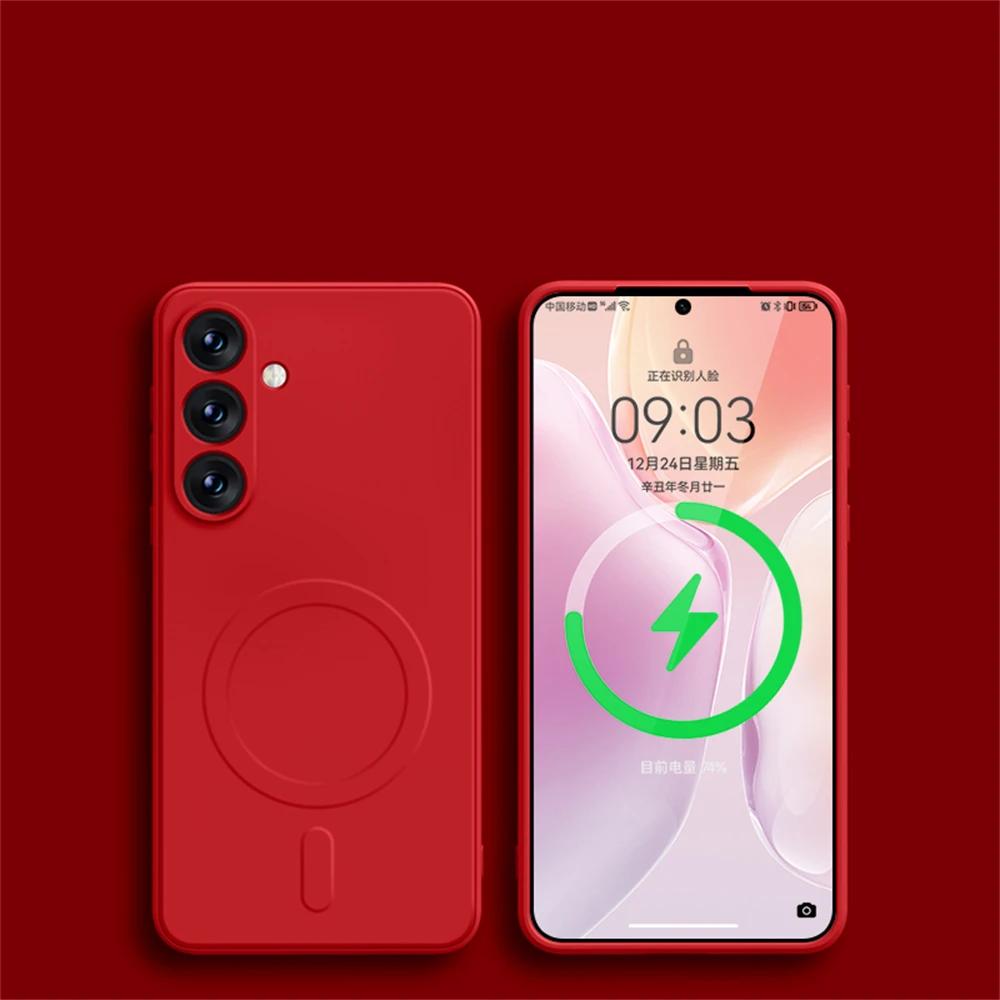 Original Liquid Silicone Magnetic Wireless Charge Case For Samsung Galaxy S24 S23 S22 S21 Ultra Plus FE Magsafe Shockproof Cover