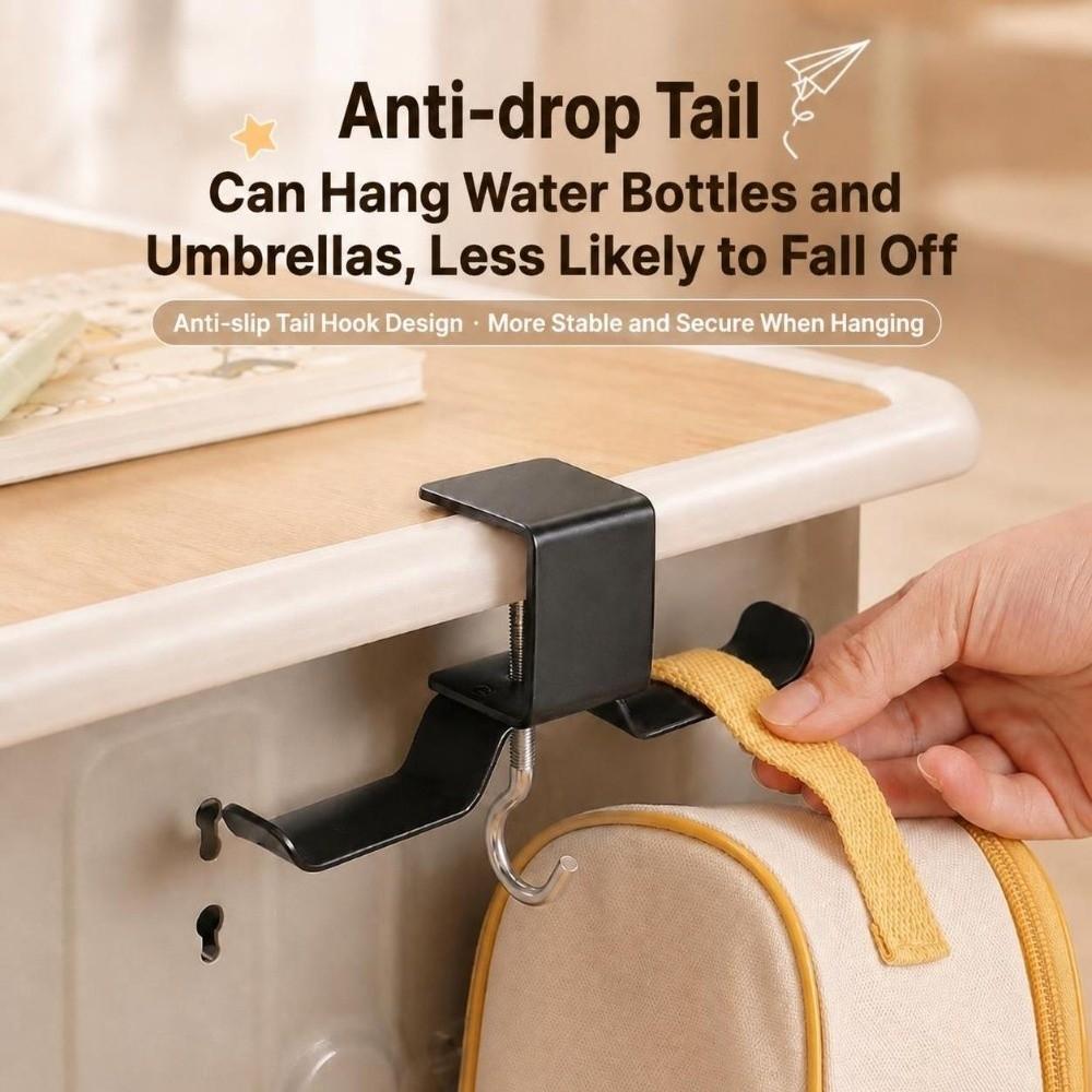 1Pc No Drill Desk Side Hanger Dual Hook Backpack Hanger Portable School Bag Hook Dormitory