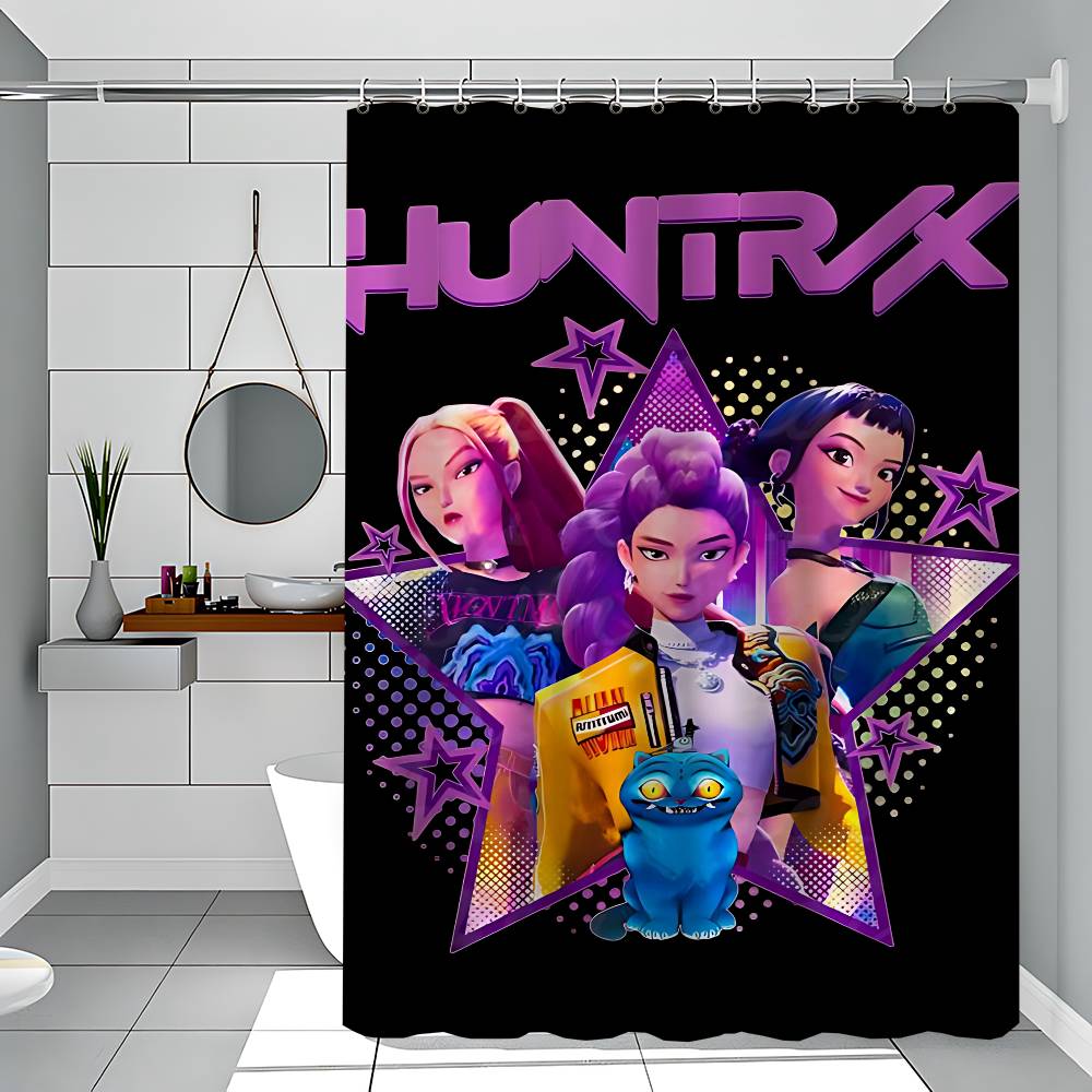 Cartoon Kpop Demon Huntrx Simple Shower Curtain Bathroom Shower Curtain Easy To Clean And Scrub Polyester Waterproof Opaque
