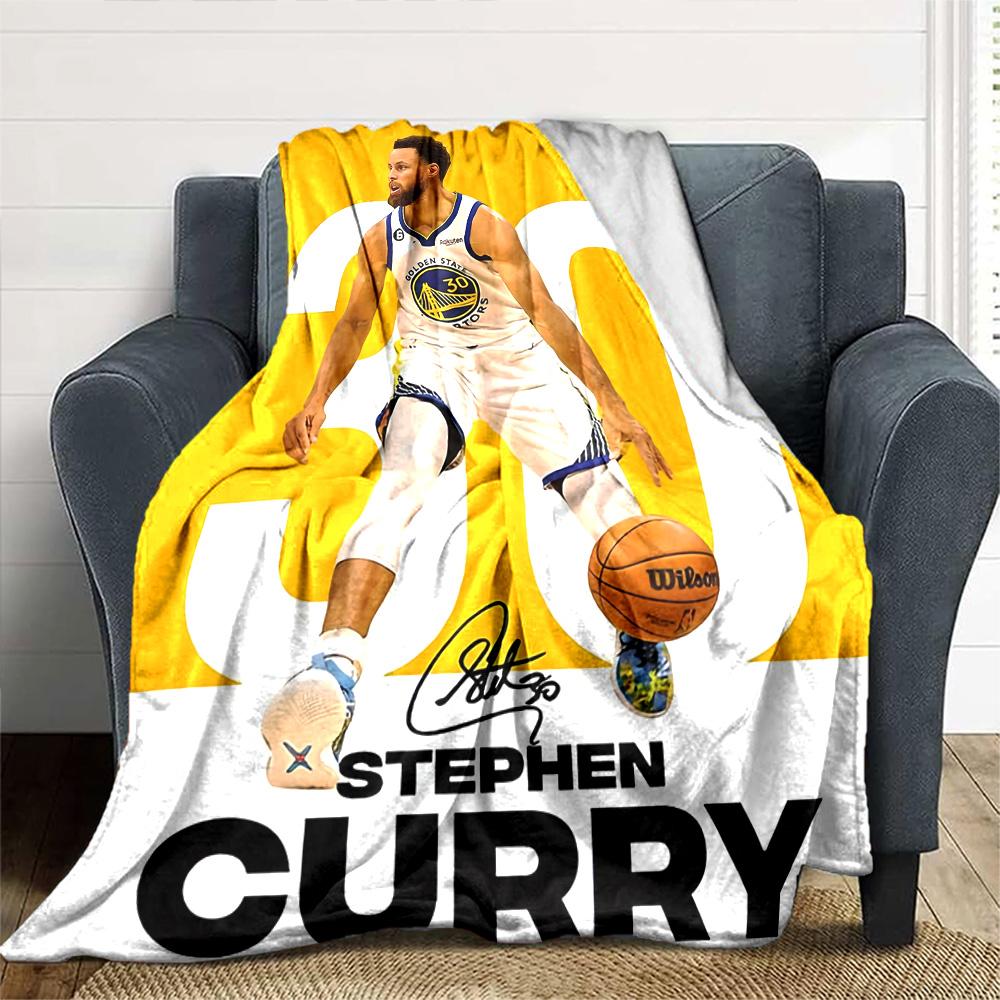 Basketball Star Player Portrait Number 30 Graphic Print Flannel Blanket Yellow White Background Soft Throw Blanket Sports Fan Bedroom Decor