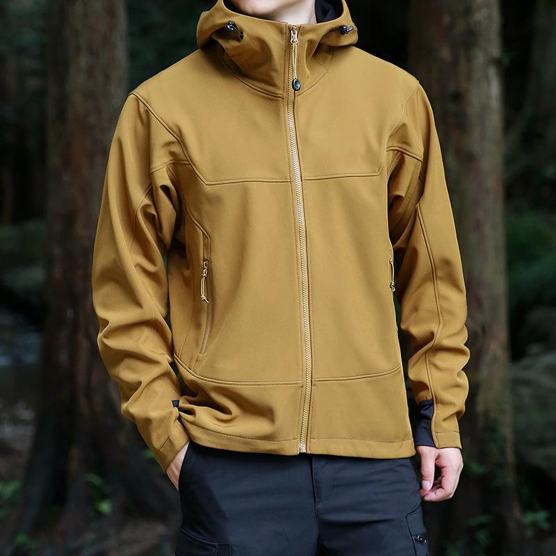 Мужская весенняя куртка софтшелл с капюшоном, ветрозащитная, водонепроницаемая - повседневное уличное рабочее пальто