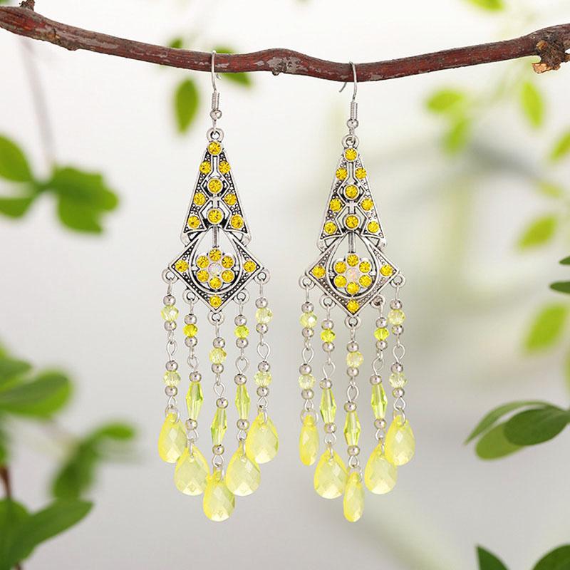 New Bohemian Rhinestone Water Drop Earrings for Women Ethnic Long Crystal Tassel Earring Party Vacation Jewelry