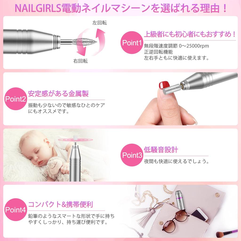 NAILGIRLS Electric Nail 11 Nail Electric Nail Care Nail Gel Nail Off Nail Drill Nail Cuticle Low Совместимость с бесступенчатым питанием от USB для обеих рук и