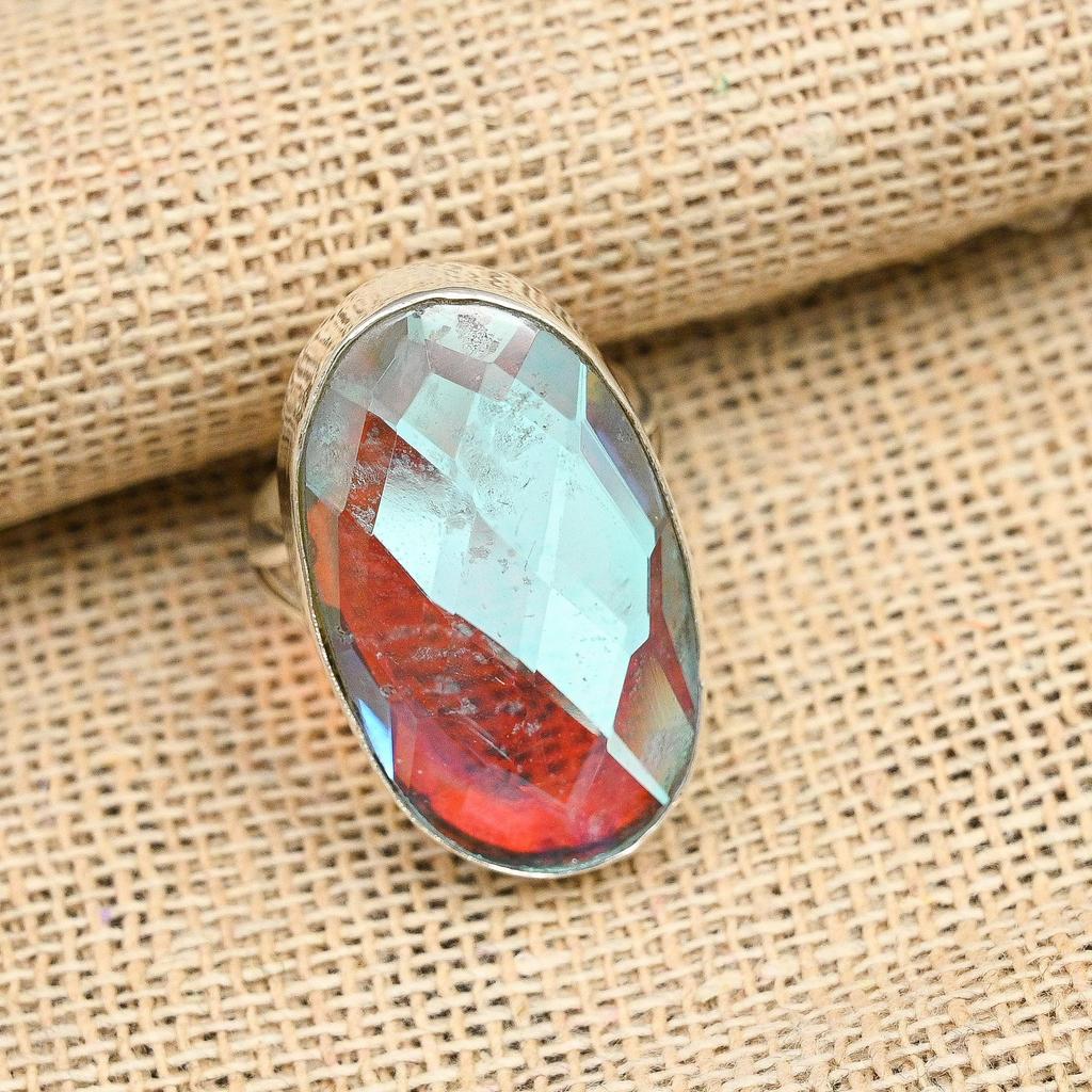 Радужный мистический топаз, драгоценный камень, ювелирные изделия ручной работы из стерлингового серебра 925 пробы, прекрасное кольцо для женщин