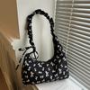 Floral Pleated Canvas Bag 2025 New Bow Bag Women's Messenger Bag Versatile Large Capacity Shoulder Armpit Bag