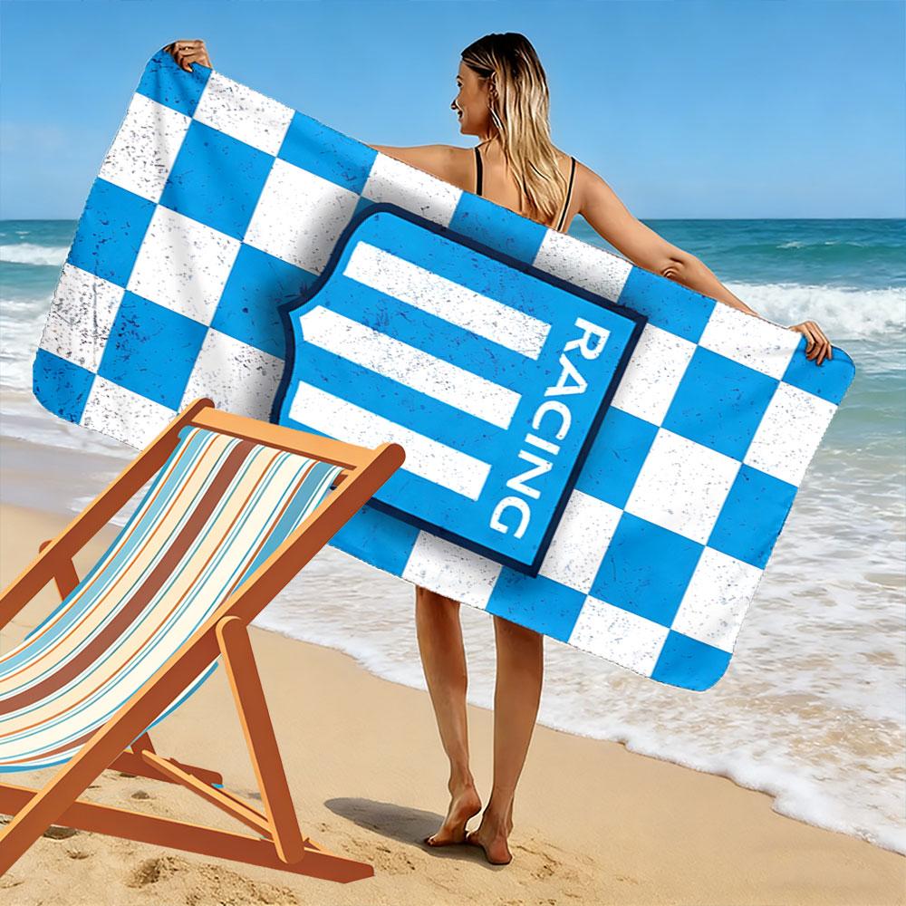 Racing Shield Blue Pattern Beach Towel Quick-drying for Travel Outdoor Sports Jogging Beach and Swimming