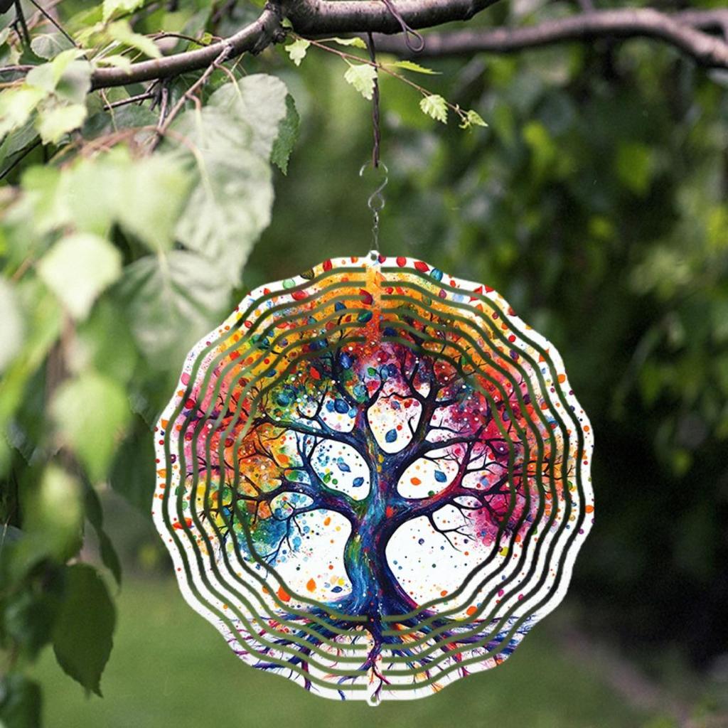 Vibrant Life Tree Metal Wind Chime - Colorful Abstract Garden Art with Dangling Ornaments, Indoor/Outdoor Decor (Wall Hanging or Patio)