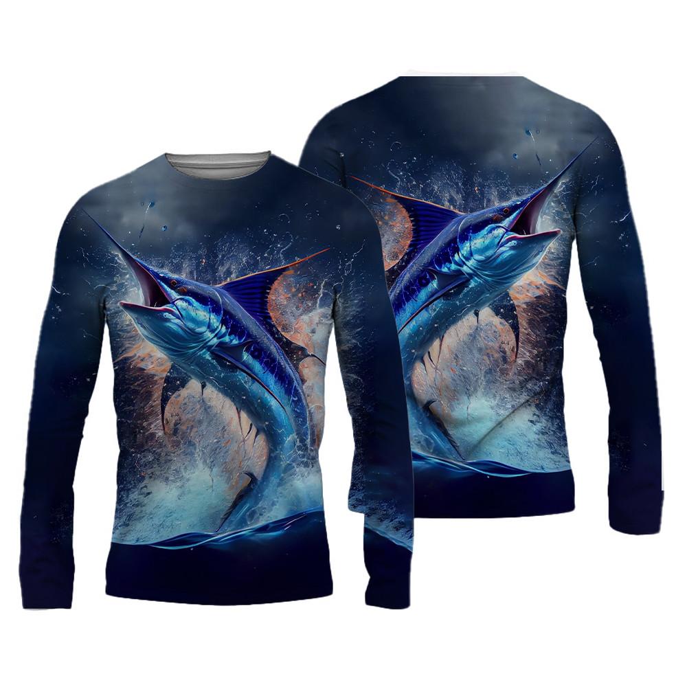 2024 New Fishing Shirts 3D Pinting Tops Fishing Apparel Breathable T-Shirt Long Sleeve Outdoor Sports Crewneck Fishing Shirt