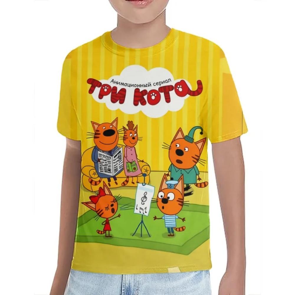 Детские футболки Kid-E-Cats Летние Повседневные С круглым вырезом Для мальчиков Детская одежда Забавный 3D Мультяшный принт для мальчиков/девочек Футболки с круглым вырезом