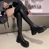 Large Size Stretch Over The Knee Long Boots Women Comfort Round Toe Square Heel Knight Booties Fashion Black Zipper Women Shoes