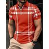 Men's Fashion Streetwear, POLOS, 3D Striped Printed Short Sleeved Summer T-shirt, POLO T-shirt with Zipper, Casual T-shirt