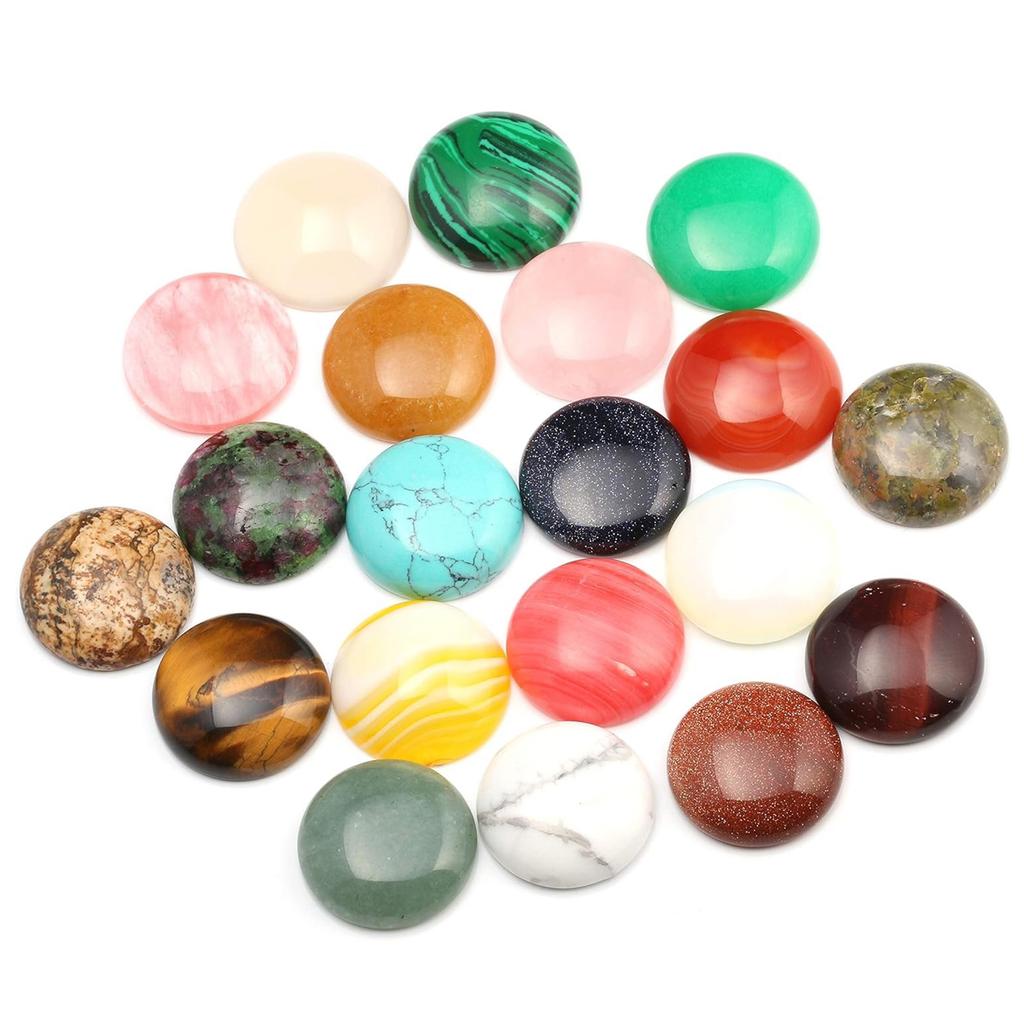10Pcs, Energy Natural Stone Crystal Quartz Agate Malachite Turquoise Gemstone Cabochons, Fashion Handmade Round Ring Setting for Jewelry Making DIY