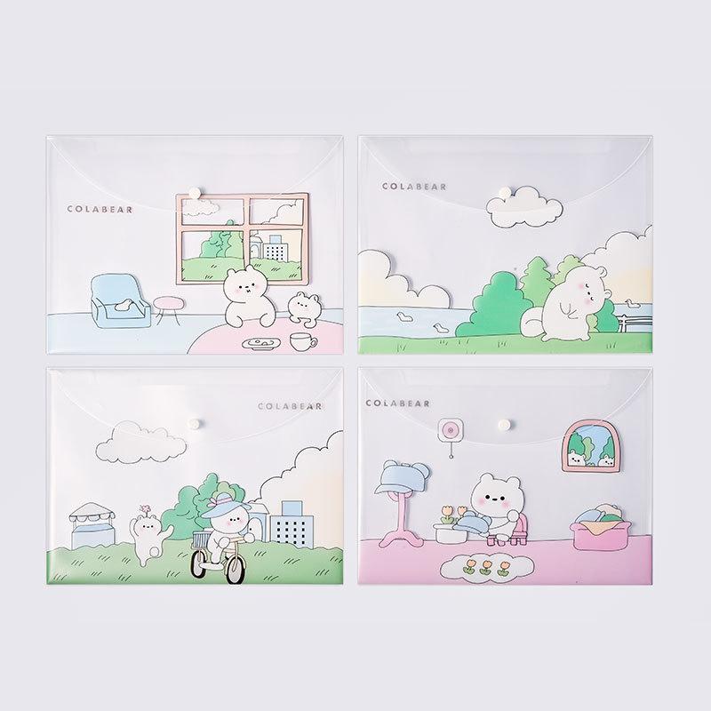 4 шт. Сумки-файлы для документов Милый мультяшный держатель для файлов Кнопка-защелка ПВХ Папка Пенал Офисная сумка для информации Студенческие канцелярские товары