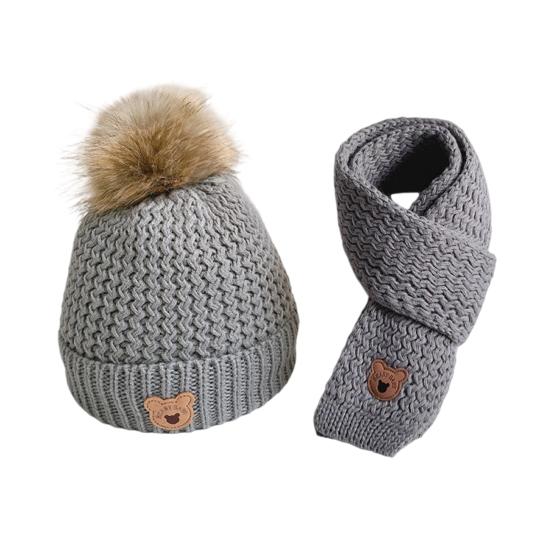Kids Winter Hat Scarf Set Soft Knitted Warm Pom Pom Skull Cap And Neck Warmer Cold Weather Set for Boys Girls Toddlers