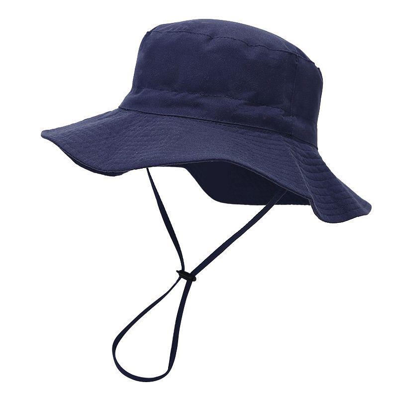 New Solid Color Kids' Bucket Hat with Windproof Rope: Breathable, Foldable, and Sun-Protective for Summer