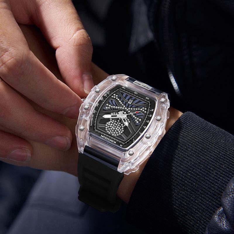 KIMSDUN New Watch Men's Barrel Skeleton Watch Transparent Fashion Personality Quartz Watch Men's Watch