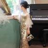 Платье Русалка Осень Золото с Пайетками для Девочек - Наряд для Вечеринки по Случаю Дня Рождения и Выступлений