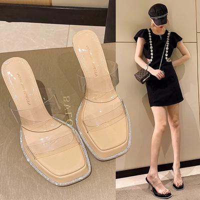 Летняя женская обувь Массивные сандалии Уличные Прозрачные Шпильки Сексуальные каблуки Брендовые туфли-лодочки 2025 Обувь Блок Ретро На улице Кросс