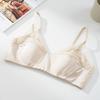Silk stretch satin thin rimless underwear, mulberry silk rabbit ear cup side closed breast bra