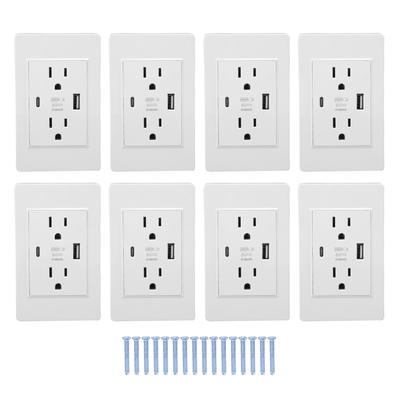 8 шт. USB-розеток 15 А Настенные розетки Розетки с портами USB Type C Розетки для вилок Белый Скрытый тип 118