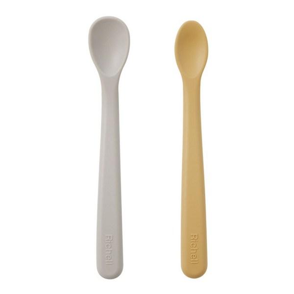 Richell Infant Silicone Baby Food Spoon S + M Set, 1 Set, Butter Yellow (S), Cream (M), Korean Popular Tableware