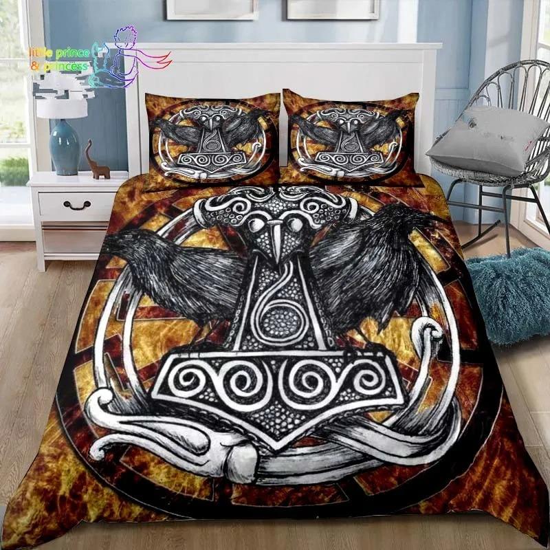 Набор постельного белья с узором викингов, скандинавская мифология, ворон, односпальный, полутораспальный, двуспальный, королевский размер, комплект для кровати размера кинг, для взрослых, для детей, для спальни, 3D-принт