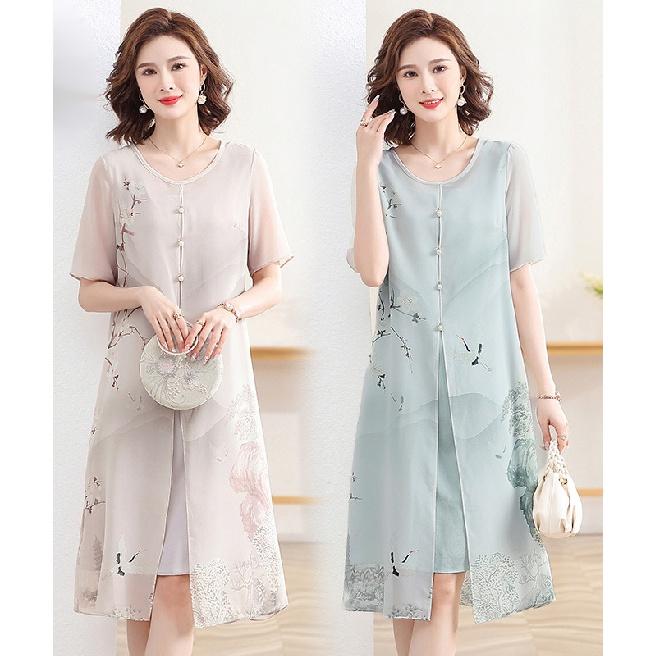 Летнее двухслойное шифоновое платье Cheongsam: Тонкое и дышащее платье с цветочным узором, идеально подходящее для элегантного и прохладного лета.